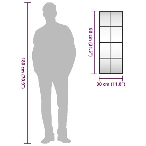 vidaXL Väggspegel svart 30x80 cm rektangulär järn Svart
