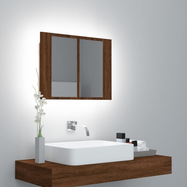 vidaXL Spegelskåp med LED brub ek 60x12x45 cm konstruerat trä Brun