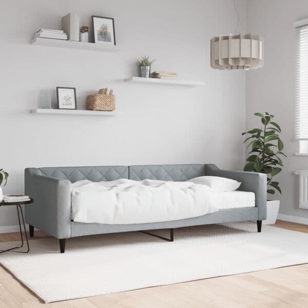 vidaXL Dagbädd med madrass ljusgrå 90x200 cm tyg Grå