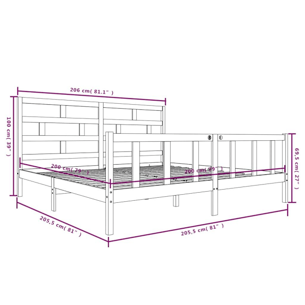 vidaXL Sängram massiv furu 200x200 cm Brun