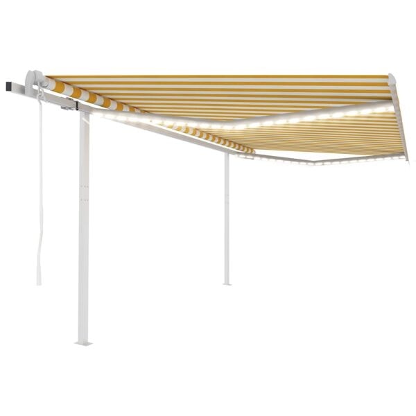 vidaXL Automatisk markis med vindsensor & LED 4x3,5 m gul och vit Gul