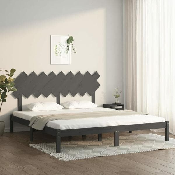 vidaXL Sängram massivt trä 180x200 cm grå Grå