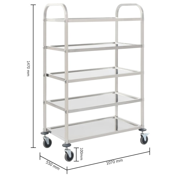 vidaXL Serveringsvagn 5 våningar 107x55x147 cm rostfritt stål Silver