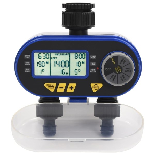 vidaXL Automatisk digital bevattningstimer med dubbelt utlopp multifärg
