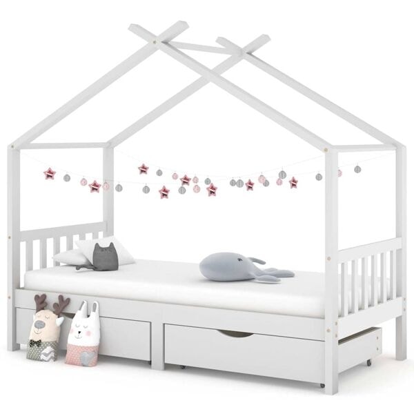vidaXL Sängram med lådor vit massiv furu 90x200 cm Vit