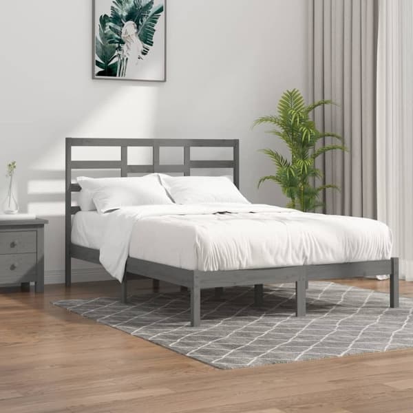 vidaXL Sängram grå massivt trä 140x190 cm Grå