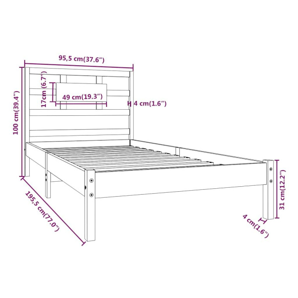 vidaXL Sängram vit massivt trä 90x190 cm Vit