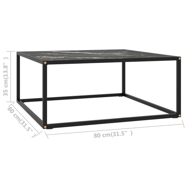 vidaXL Soffbord svart med svart marmor glas 80x80x35 cm Svart