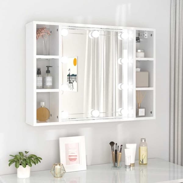 vidaXL Spegelskåp med LED vit högglans 76x15x55 cm Vit