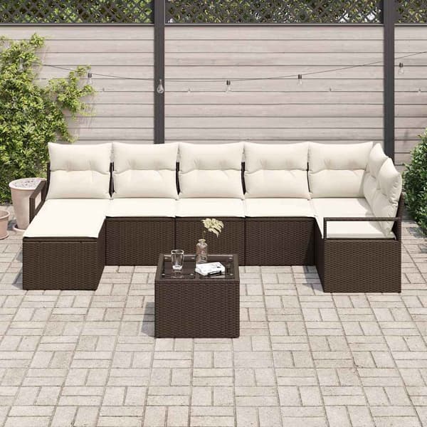 vidaXL Soffset 8 st Brun och Kräm konstrotting Brun
