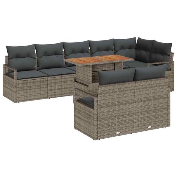 vidaXL Trädgårdsoffset med lagring 9 pcs Grå Poly rattan Grå