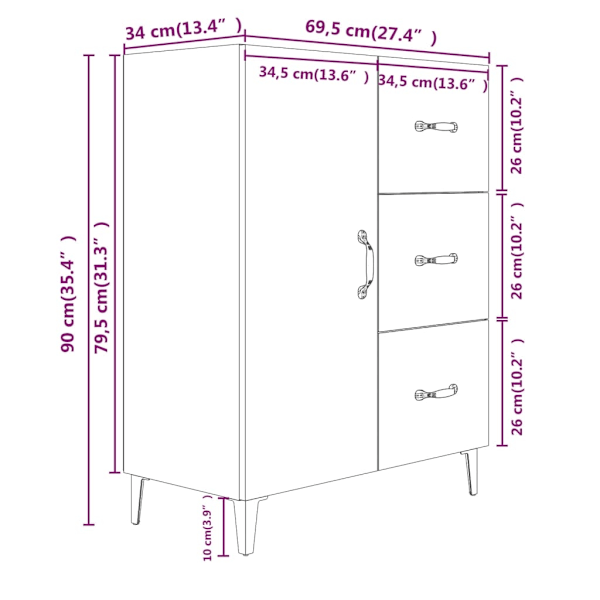 vidaXL Skänk vit högglans 69,5x34x90 cm konstruerat trä Vit