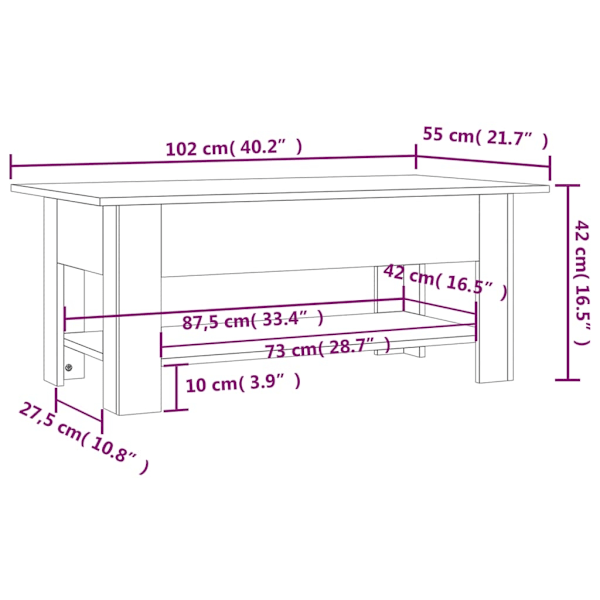 vidaXL Soffbord sonoma-ek 102x55x42 cm konstruerat trä Brun