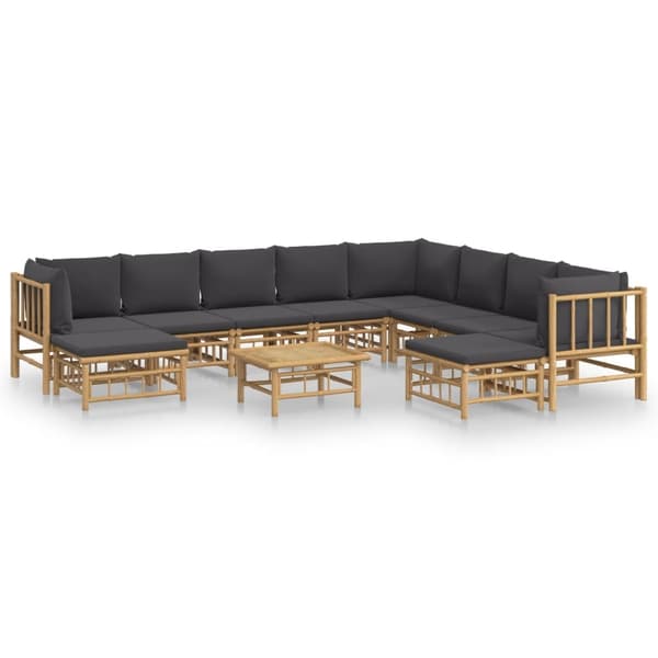 vidaXL Loungegrupp 11 delar mörkgrå dynor bambu Brun