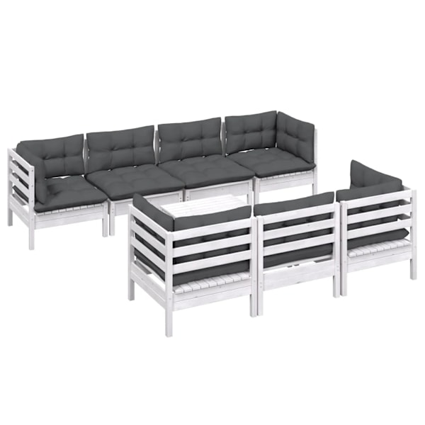 vidaXL Loungegrupp med dynor 8 delar massiv furu Vit