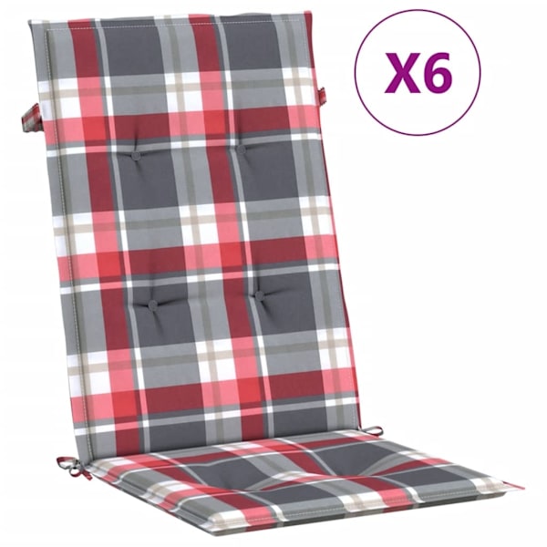 vidaXL Stolsdynor 6 st rödrutig 120x50x3 cm tyg multifärg
