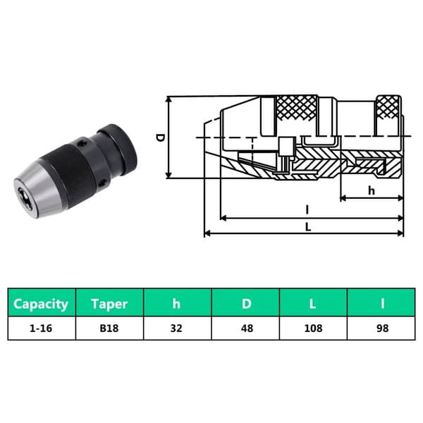 vidaXL Snabbchuck MT3-B18 med 16 mm spännvidd Silver