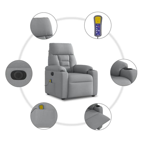 vidaXL Elektrisk massagefåtölj ljusgrå tyg Grå