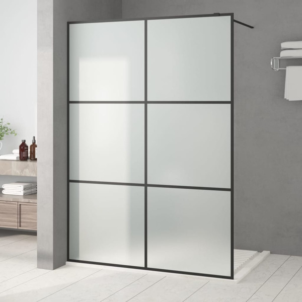 vidaXL Duschvägg svart 140x195 cm halvfrostat ESG-glas Svart