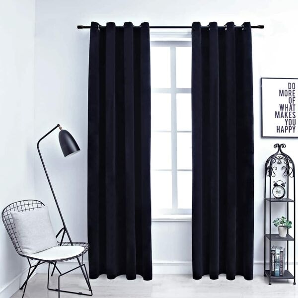 vidaXL Mörkläggningsgardiner med ringar 2 st svart sammet 140x225 cm Svart
