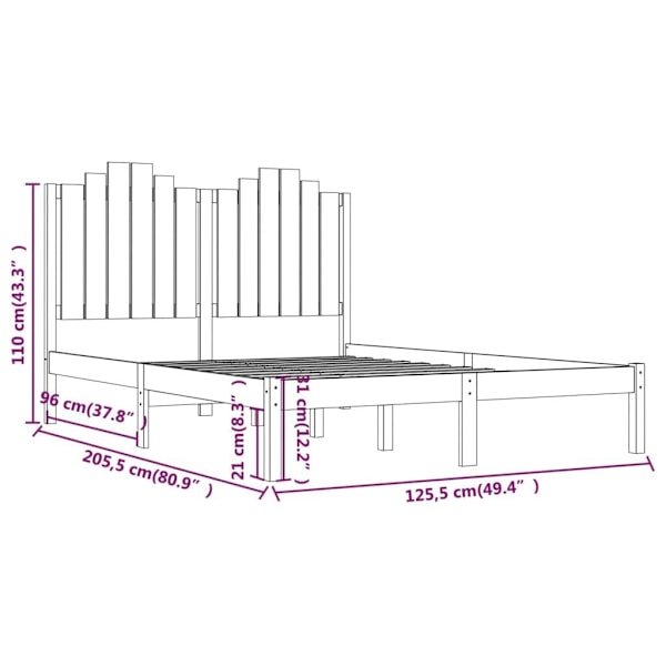 vidaXL Sängram massiv furu 120x200 cm Brun