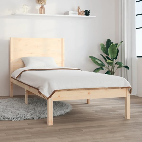 vidaXL Sängram massivt trä 75x190 cm Brun