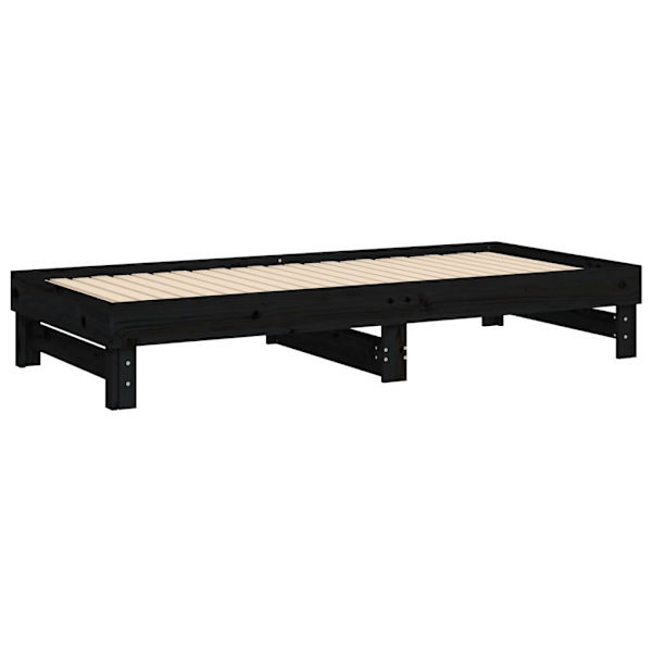 vidaXL Utdragbar dagbädd svart 2x(90x200) cm massiv furu Svart