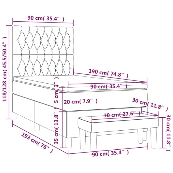 vidaXL Ramsäng med madrass gräddvit 90x190 cm tyg Kräm