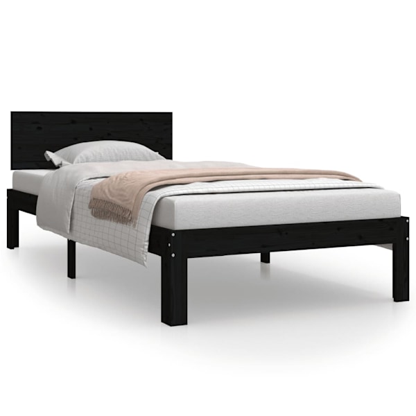 vidaXL Sängram svart massiv furu 90x200 cm Svart