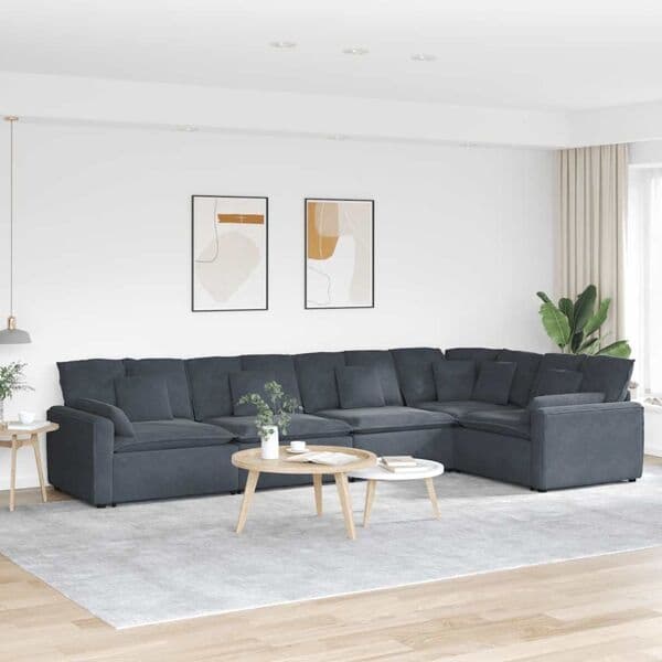 vidaXL Modulsoffa med dynor sammet mörkgrå Grå
