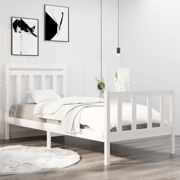 vidaXL Sängram vit massivt trä 90x190 cm Vit