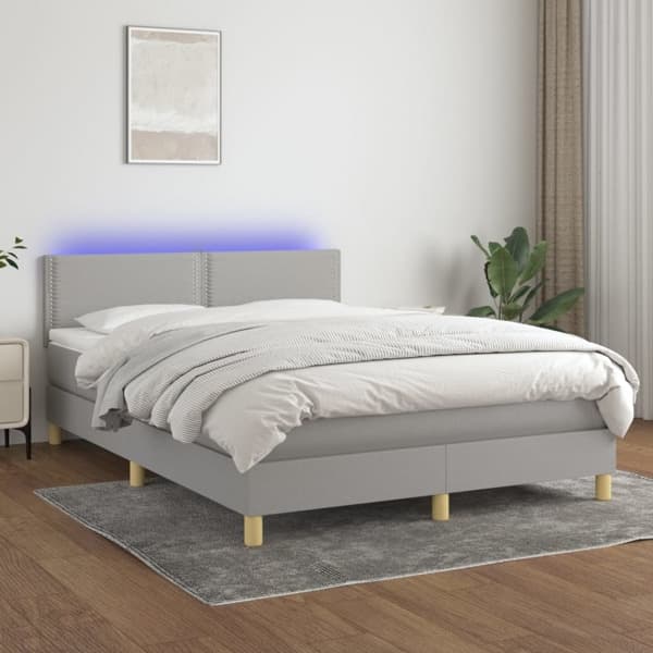 vidaXL Ramsäng med madrass & LED ljusgrå 140x190 cm tyg Grå