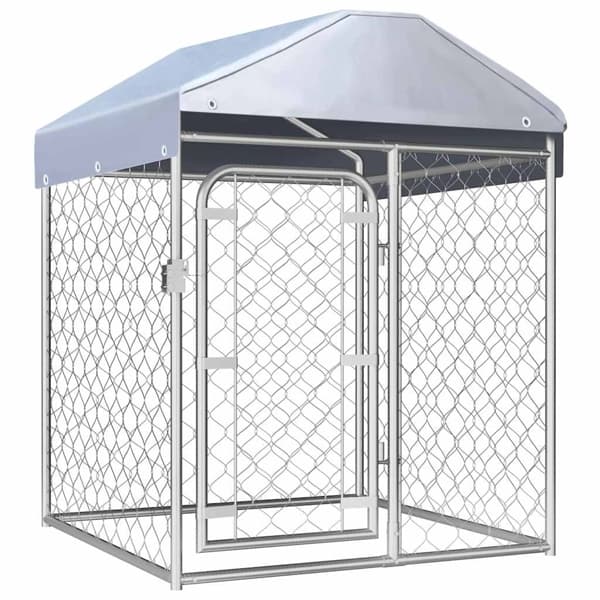 vidaXL Hundgård med tak för utomhusbruk 100x100x125 cm Silver