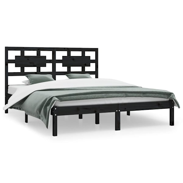 vidaXL Sängram svart massiv furu 200x200 cm Svart