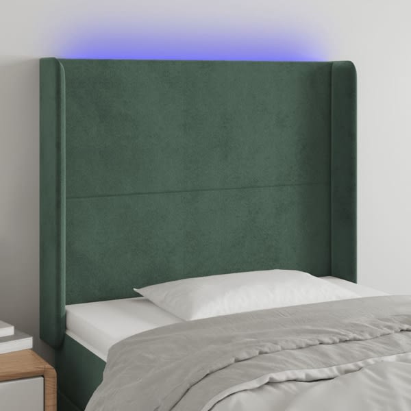 vidaXL Sänggavel LED mörkgrön 103x16x118/128 cm sammet Grön