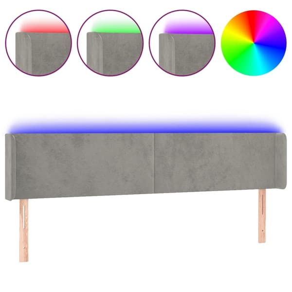 vidaXL Sänggavel LED ljusgrå 183x16x78/88 cm sammet Grå
