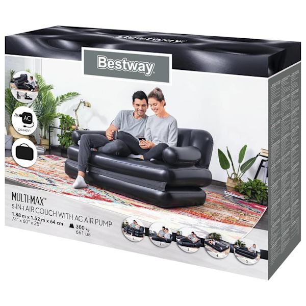 Bestway 5-i-1 Uppblåsbar dubbel bäddsoffa 188x152x64 cm Svart