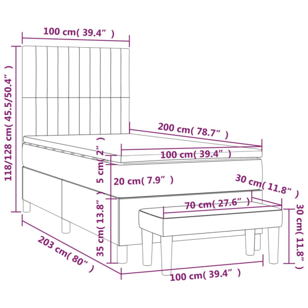 vidaXL Ramsäng med madrass mörkgrå 100x200 cm sammet Grå