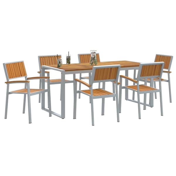vidaXL Trädgårdsmöbelset 7 pcs Grå Massivt Akaciaträ Grå