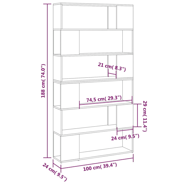 vidaXL Bokhylla/Rumsavdelare vit 100x24x188 cm Vit