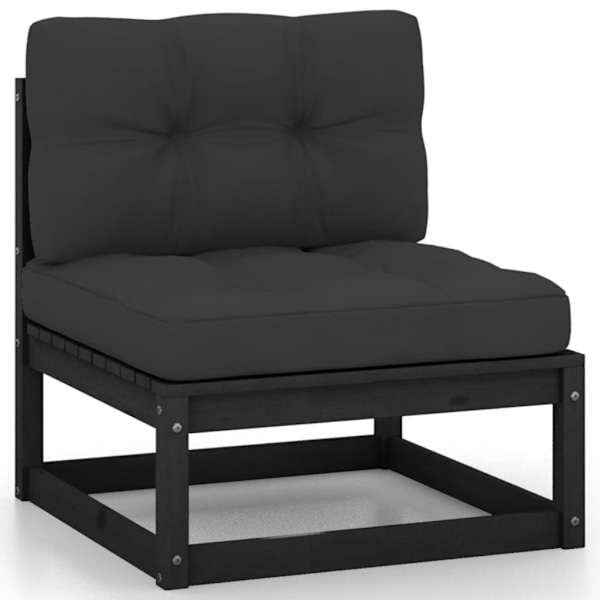 vidaXL Loungegrupp med dynor 5 delar massiv furu Svart