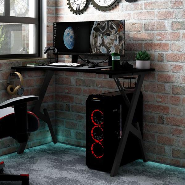 vidaXL Gamingskrivbord med Y-formade ben svart 110x60x75 cm Svart