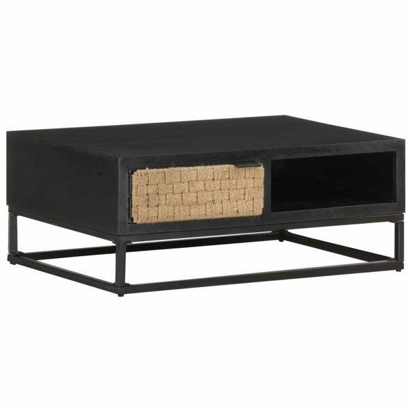 vidaXL Soffbord 90x60x35 cm massivt mangoträ Svart