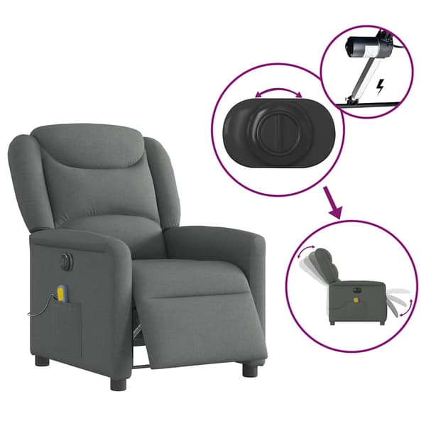 vidaXL Elektrisk massagefåtölj mörkgrå tyg Grå