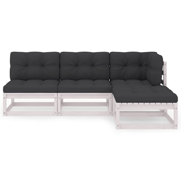 vidaXL Loungegrupp med dynor 4 delar massiv furu Vit