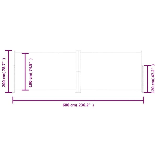 vidaXL Infällbar sidomarkis 200x600 cm gräddvit Creme