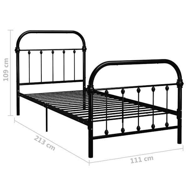 vidaXL Sängram utan madrass svart metall 100x200 cm Svart
