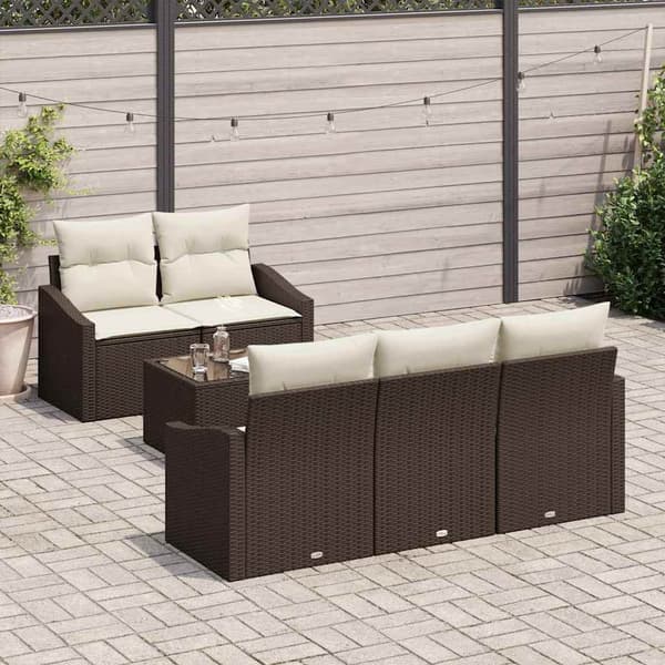 vidaXL Soffset 6 st Brun och Kräm konstrotting Brun