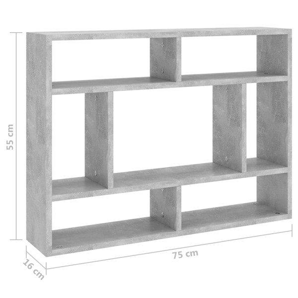 vidaXL Vägghylla betonggrå 75x16x55 cm konstruerat trä grå