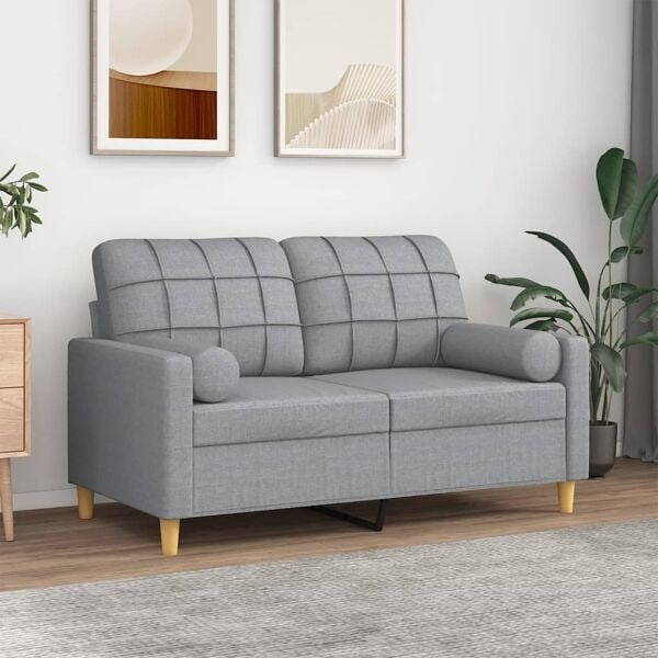 vidaXL 2-sits soffa med prydnadskuddar ljusgrå 120 cm tyg Grå